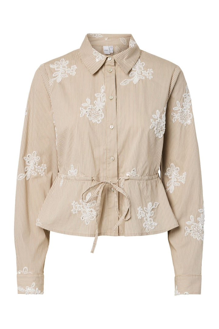 YAS - Yaschar Ls Pearled Stripe Shirt - 5243068 Birch Brown Stripes